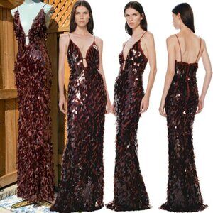 🆕 MISHA COLLECTION 🧿 NWOT Sapphire Sequins Maxi Dress, Fig - Sz S US 4